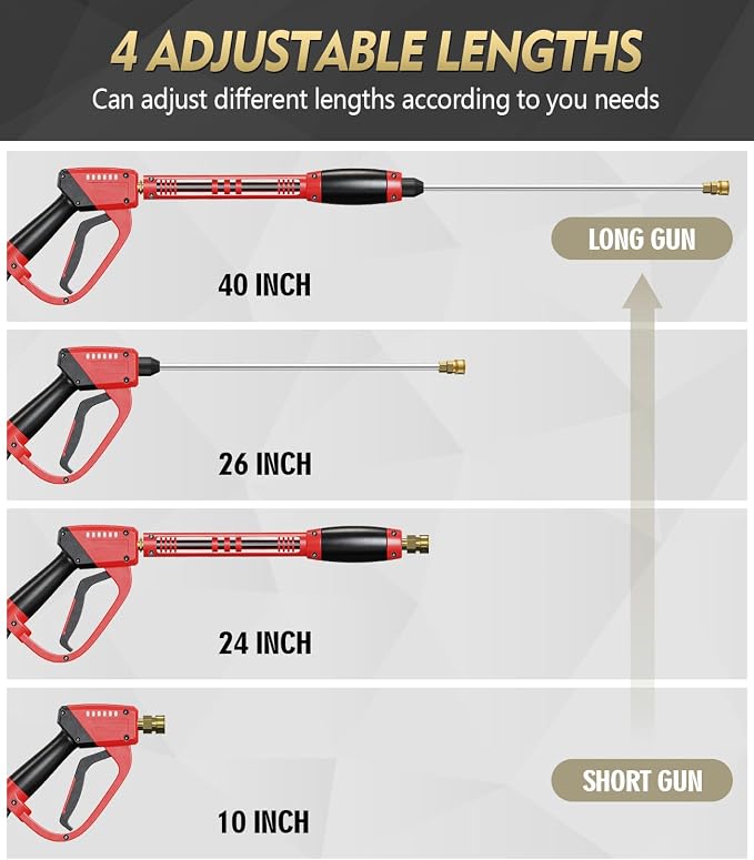 Pressure Washer Gun and Hose Kit, 4800PSI Flexible & Kink-Resistant - Steel Braided & Durable High Power Washer Hose 50 FT with 3/8" Swivel Quick Connector and M22 14mm Adapters & 5 Nozzles