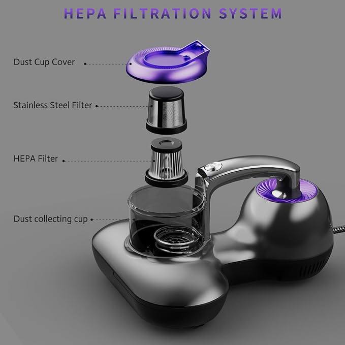 Hersven Mattress Vacuum Cleaner, Handheld UV Bed Vacuum Cleaner 16KPa & 12800 Vibrations Per/Min Upgraded Effectively Clean Up Bed, Pillows, Cloth Sofas, Carpets and Ther Fabric Surfaces