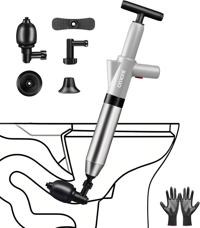 Toilet Plunger Drain Clog Remover: High Pressure Air Drainage Blaster Clog Remover Tool- Stainless Steel Gray Air Plunger for Bathroom, Sink, Floor, Kitchen Clogged