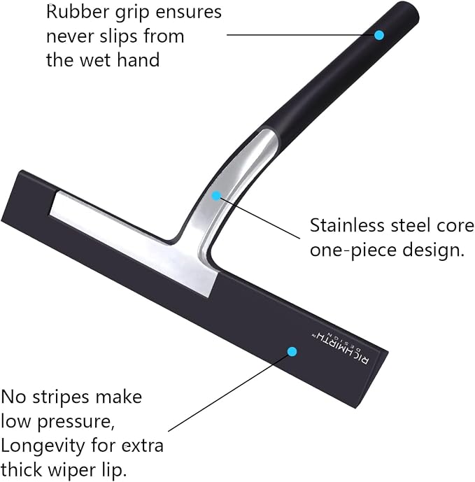 Silicone Rubber Blade Shower Squeegee 9" in Width Window & Car Squeegee for Shower, Glass, Window (Black, 9 Inches)