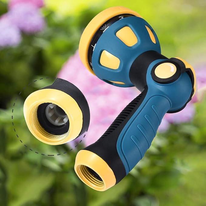 Garden Hose Nozzle - 10 Adjustable Patterns Metal High Pressure Hose Nozzle, Garden Hose Spray Nozzle with Thumb Control Design, Hose Sprayer for Garden & Lawns Watering, Cleaning, Pets & Car Washing
