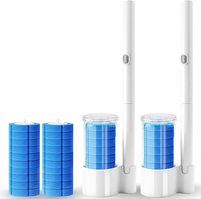Disposable Toilet Brush 2 Pack- Toilet Bowl Cleaner, Toilet Bowl Brush, Each Toilet Wand with 10PCS Brush Refills for Bathroom Deep Cleaning Long Round Shape (2 Pack, White)
