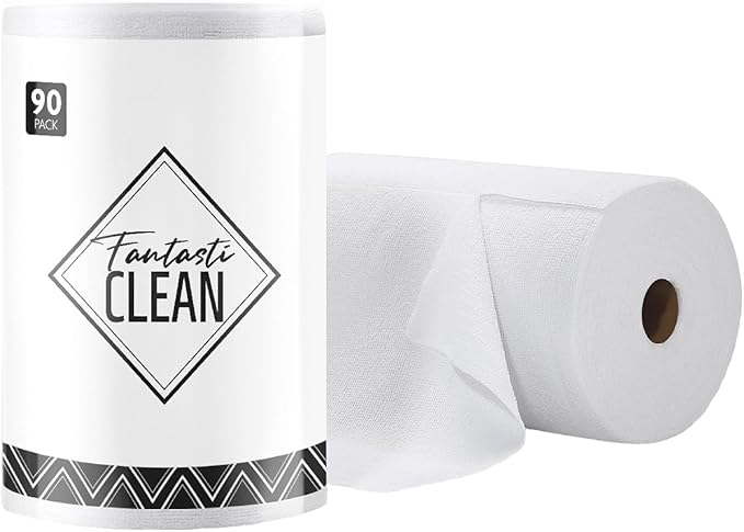 Fantasticlean Microfiber Cleaning Cloth Roll- 90 Sheets, 12" x 12" (White) | Super Absorbent, Lint-free, Tear-away Microfiber Towel Roll, for All-Purpose Cleaning, Reusable Alternative to Paper Towels