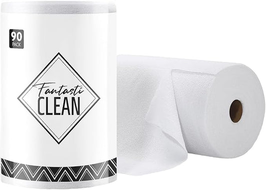 Fantasticlean Microfiber Cleaning Cloth Roll- 90 Sheets, 12" x 12" (White) | Super Absorbent, Lint-free, Tear-away Microfiber Towel Roll, for All-Purpose Cleaning, Reusable Alternative to Paper Towels