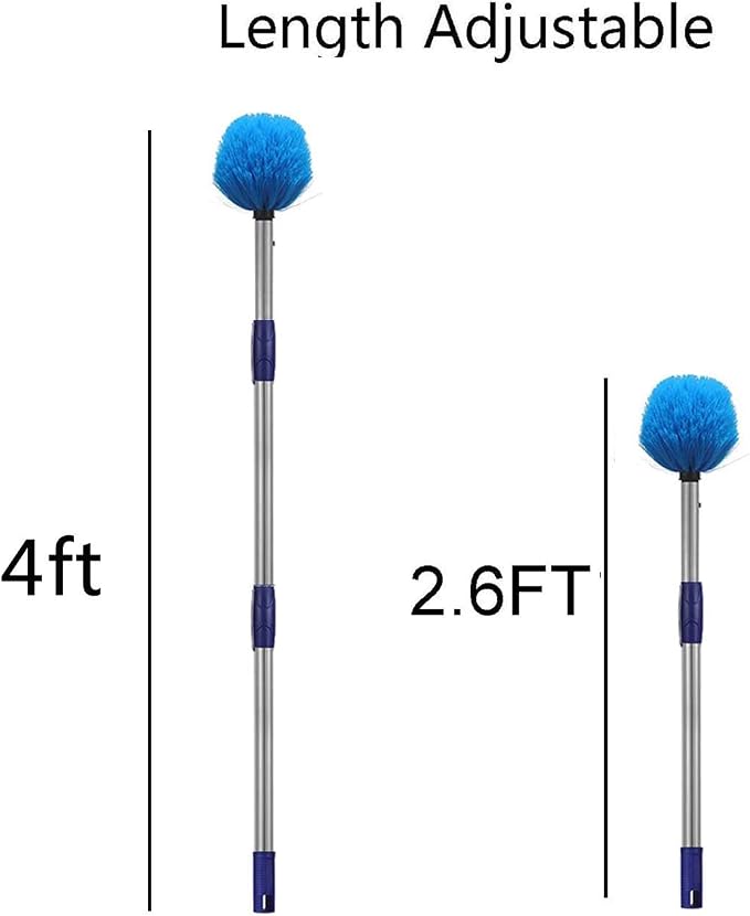 Cobweb Duster with Pole, 4ft Stainless Steel Pole Cobweb Brush with Medium-Stiff Bristles for Walls Beams Shelves Iight Fixtures and Window Screens
