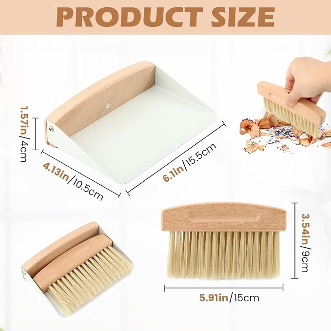 Mini Dustpan and Brush Set,Small Beechwood Dust Pan and Brush Set,Portable Cleaning Broom with Dustpan Combo Set with Natural Sisal