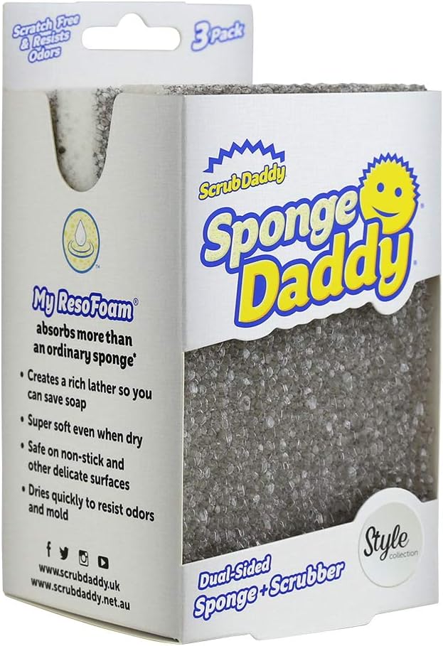 Scrub Daddy Sponge Daddy Style, Dual Sided Sponge Scrubber, Dish Sponges for Washing up, Non Scratch Scourers for Cleaning Dishes, Bathroom Scrubbing Tool, Kitchen Sponges Multipack