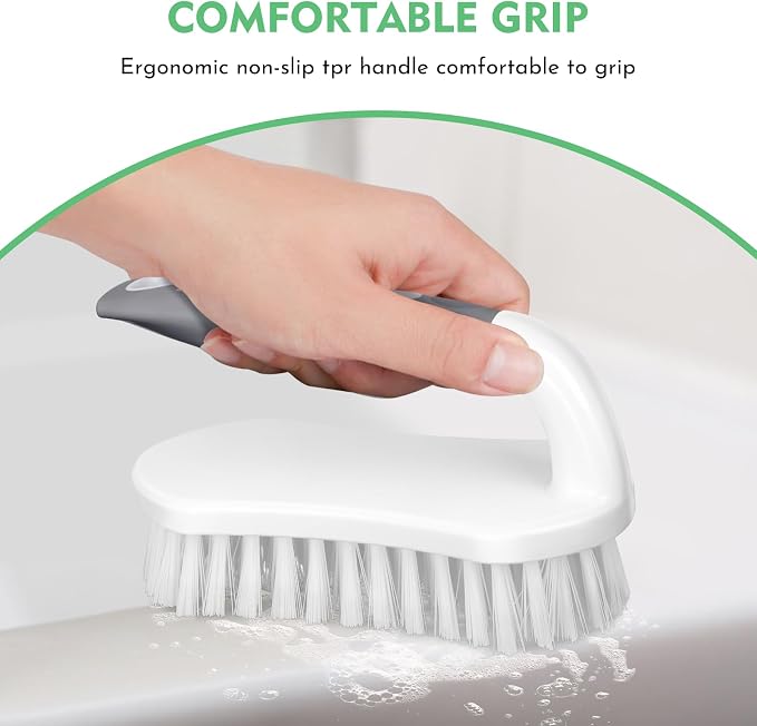 SetSail Scrub Brush, Heavy-Duty Stiff Bristle Cleaning Scrubber, 4 Pack | Durable Bristles Ergonomic Non-Slip Tpr Grip. U-Style Hanging Loop for Storage. Use for Shower, Tub, Tile, Kitchen, Carpet.