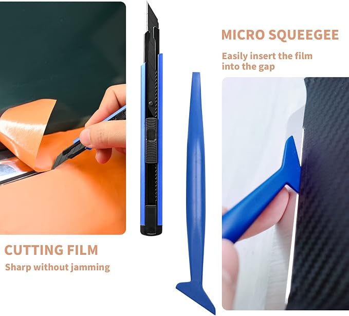 Gomake Vehicle Vinyl Wrap Window Tint Film Tool Kit Include 4 Inch Felt Squeegee, Retractable 9mm Utility Knife and Blades, Zippy Vinyl Cutter and Mini Go Corner Squeegee for Car Wrapping