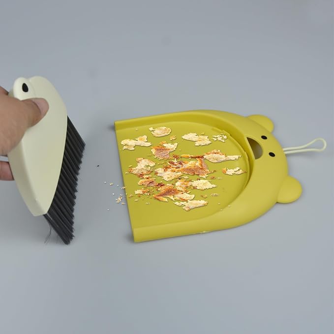 Mini Broom and Dustpan Set 6.2x6.3 Inches Compact Hand Broom for Desktop Table Countertop Car Office Kitchen Small Space Cleaning(Yellow)