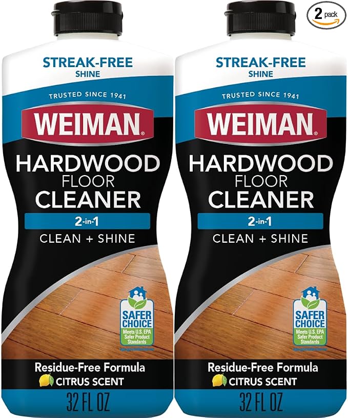 Weiman Hardwood Floor Cleaner for Finished Hardwood, Engineered Flooring, Vinyl & Laminate Surfaces - Streak-Free Shine, No Residue - 32 oz (2 PACK)