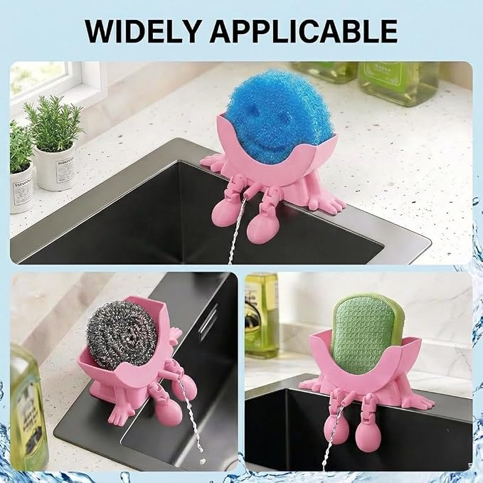 Creative Drainage Sponge Holder: Traceless Glue, 3D Printed Funny Kitchen Sink Holder, Keeps Sponge Dry – for Scrub Daddy (1, Pink)