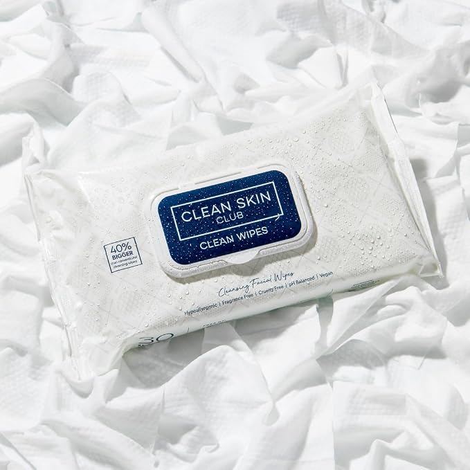 Clean Skin Club Clean Wipes, XL Makeup Remover Face Wipes, Textured Cleansing Facial Wipes for Sensitive Skin, Hypoallergenic, Fragrance-Free, Vegan, 40% Bigger, 30 Count