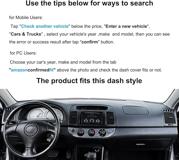 Yiz Dash Cover Mat Pad Fit for Toyota Camry (Black) j40 | with Cutout for Sensors and Speakers, Dashboard Cover Pad Carpet