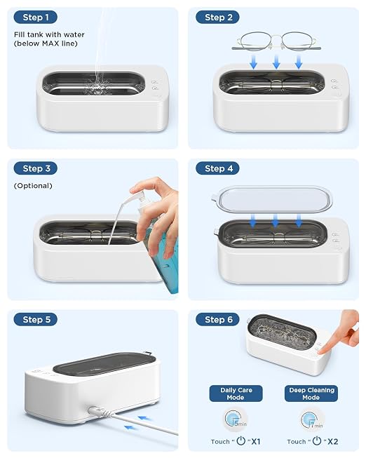 Ultrasonic Jewelry Cleaner Machine: 48KHz Ultra Sonic Cleaner for Jewelry,Eyeglass,Rings,Watch Band,Dentures,with Dual Cleaning Modes,350ML 304 Stainless Steel Tank,Gift for Wife,Mom,Daughter