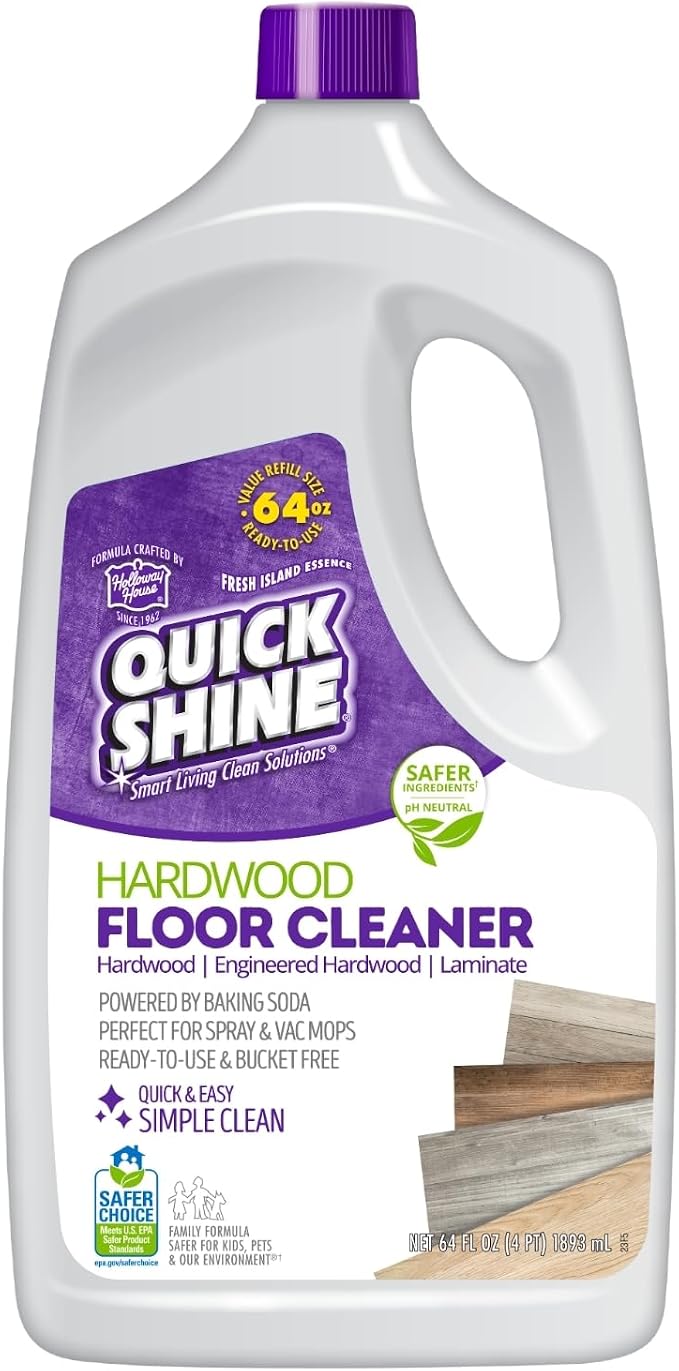Quick Shine Hardwood Floor Cleaner 64 oz, Streak-Free, No Residue | Powered by Baking Soda, Fresh Island Essence, pH Neutral, No Rinse, PFAS & Ammonia Free, EPA Safer Choice Made in USA