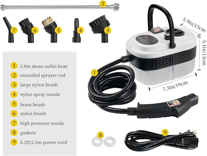 Foandbevi 7 in 1 Steam Cleaner 2500W High Pressure Steamer for Cleaning, Car Steamer Handheld Steam Cleaner for Home Use, Hardwood Floor Steam Cleaner for Upholstery, Kitchen, Bathroom, Grout