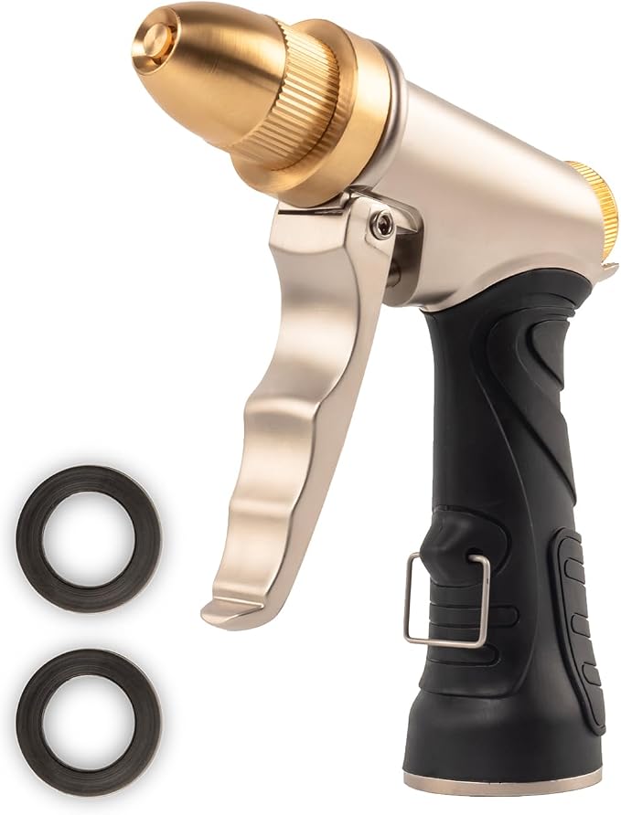 High pressure garden hose nozzle spray，Leak-Proof heavy metal water gun, watering plants and lawn, car washing, yard and pets (Soft Rubber Comfort Grip)