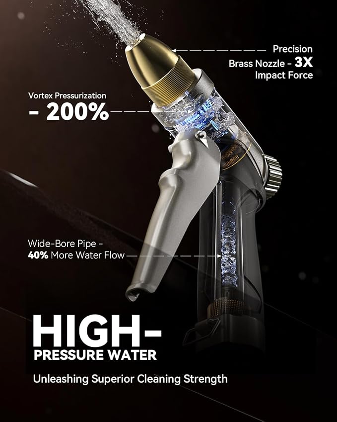RAINPOINT Garden Hose Nozzle, 100% Heavy Duty Metal Hose Sprayer, High Pressure Water Hose Nozzle with Adjustable Spray Patterns and Flow Control for Watering Plants, Car Washing, Pet Washing,L-Brown