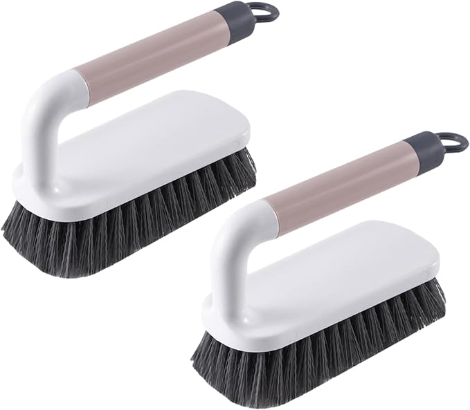 Scrub Brush, Scrubbing Cleaning Brushes, Heavy Duty Cleaning Brushes with Handle, for Shower, Bathroom, Carpet, Kitchen and Bathtub Scrubber, 2 Pack (Pink)
