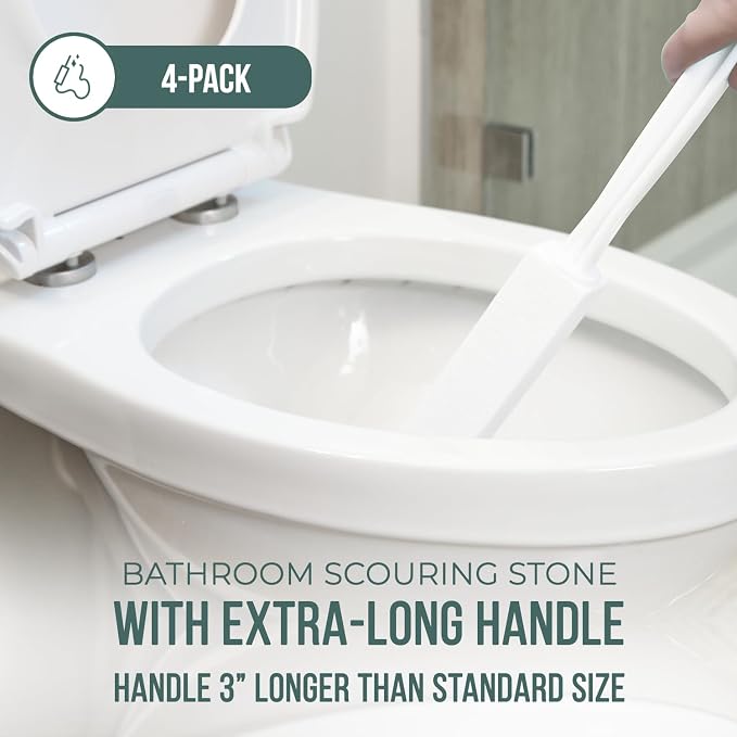 Powerstone Pumice Stone Toilet Bowl Cleaner with Extra Long Handle - 4 Pack | 3'' Longer Handle | Remove Hard Water Stains, Rings & Limescale from Toilets, Bathtubs, Sinks, Pools, BBQ