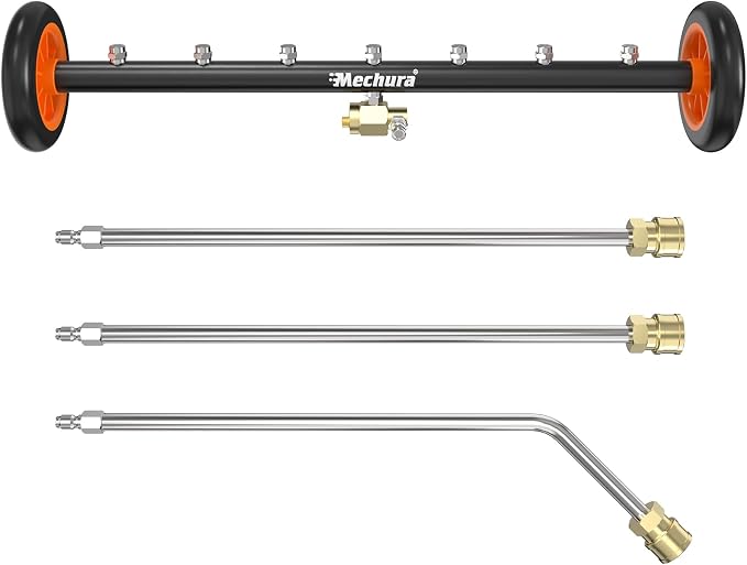 24 Inch Undercarriage Pressure Washer Attachment, 4000 PSI | Undercarriage Cleaner & Water Broom, 1/4" Quick Connect Pressure Washer Accessories with 3 Extension Wands, Black