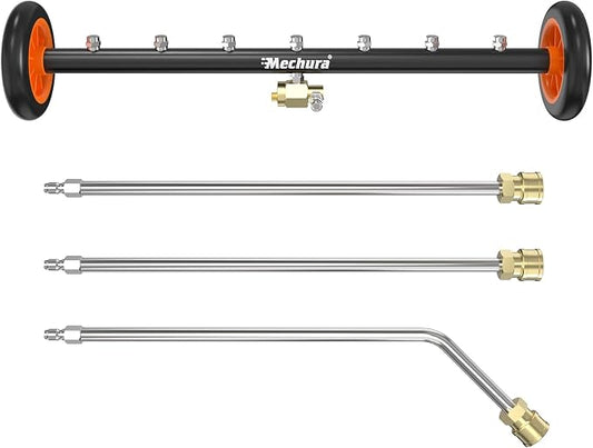 24 Inch Undercarriage Pressure Washer Attachment, 4000 PSI | Undercarriage Cleaner & Water Broom, 1/4" Quick Connect Pressure Washer Accessories with 3 Extension Wands, Black