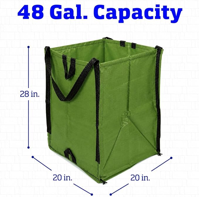 DURASACK Heavy Duty Home and Yard Bags 48-Gallon Reusable Self-Standing Lawn and Leaf Bags Garbage Can with Reinforced Handles, Moss Green, 3 Pack