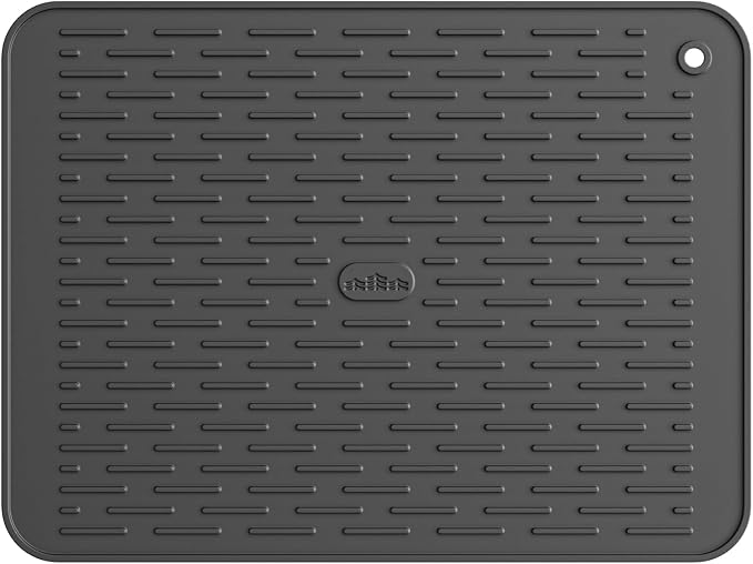 ME.FAN Silicone Dish Drying Mat for Kitchen Counter, Dish Drying Pad for Sink, Refrigerator or Drawer, Countertop Protection Pad M - 16''×12'' - Black
