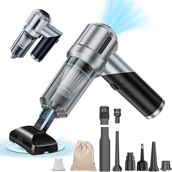 houscly Car Vacuum Cordless Mini Handhled 4-in-1 High Power Cleaner 20000Pa | Brushless motor-6000mAh-Rechargeable-Duster blower-Pet hair crumb cleaning for car sofa office desk- Ideal gifts for men