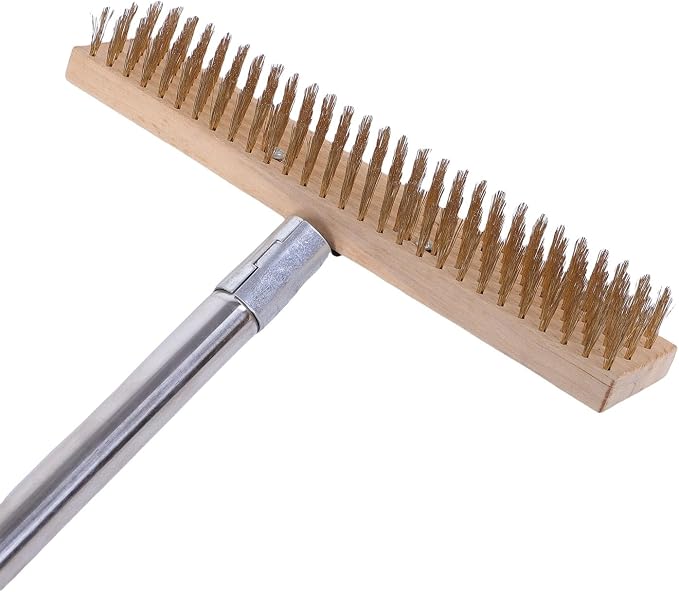 Heavy Duty Stainless Steel Wire Scrub Brush with Long Handle Moss Remover Wire Broom Outdoor Floor Scrub Brush for Patio Deck Garden Garage (30cm / 11.8in)