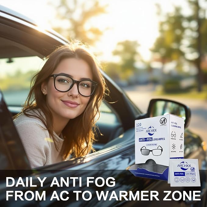 ARCHXX Anti Fog Wipes for Glasses, 120 Count,Pre-Moistened Cleaning Wipes, Lens Cleaner Wipe for Eyeglasses,Sunglasses,Goggles,Screen,Phone,Individually Wrapped Eye Glasses Cleaner