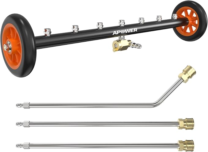 24" Undercarriage Pressure Washer Attachment, Water Broom | Under Carriage Car Cleaner, Electric Power Wash Accessories with 3 Pieces Extension Wand, 1/4" Connector, 4000 PSI, Black