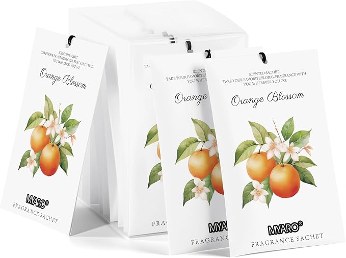 MYARO 12 Packs Orange Scented Sachets - Fragrance for Closet, Drawer, Bathroom, Car - Air Freshener Deodorizer Packets