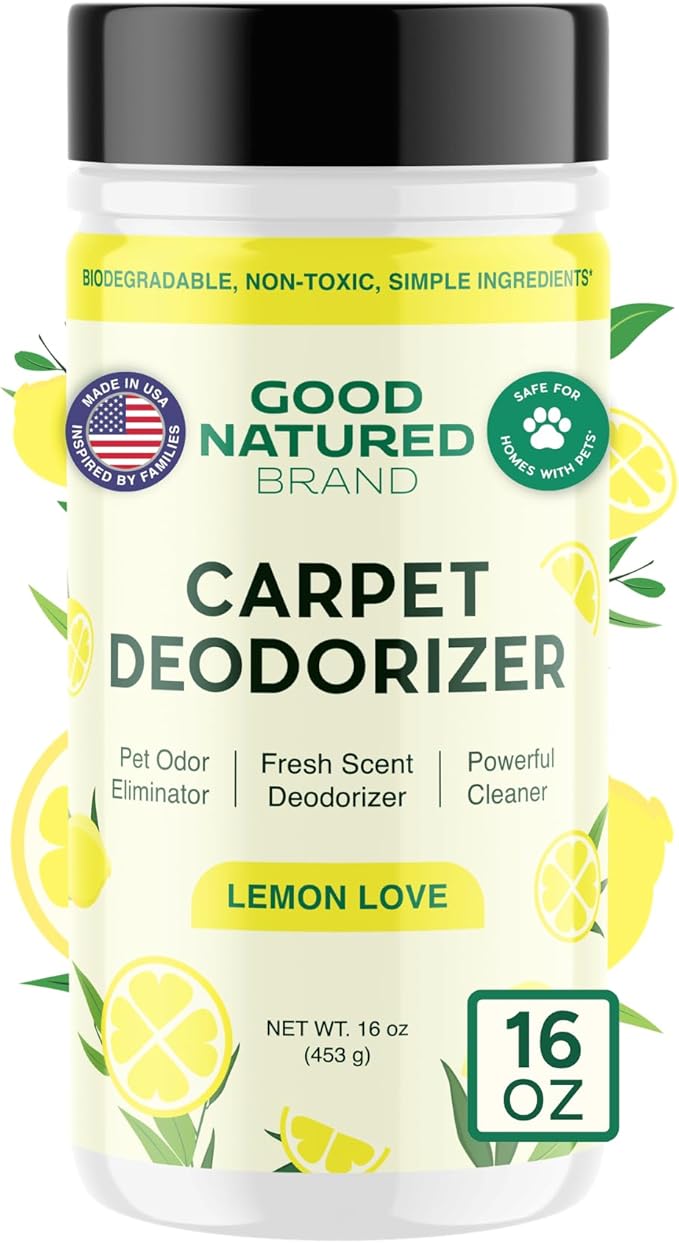 Good Natured Brand | Carpet Freshener & Deodorizer Powder | 16 oz Pet Odor Eliminator for Strong Odor & Pet Urine | Fresh Natural Lemon Scent | Safe for Homes with Pets