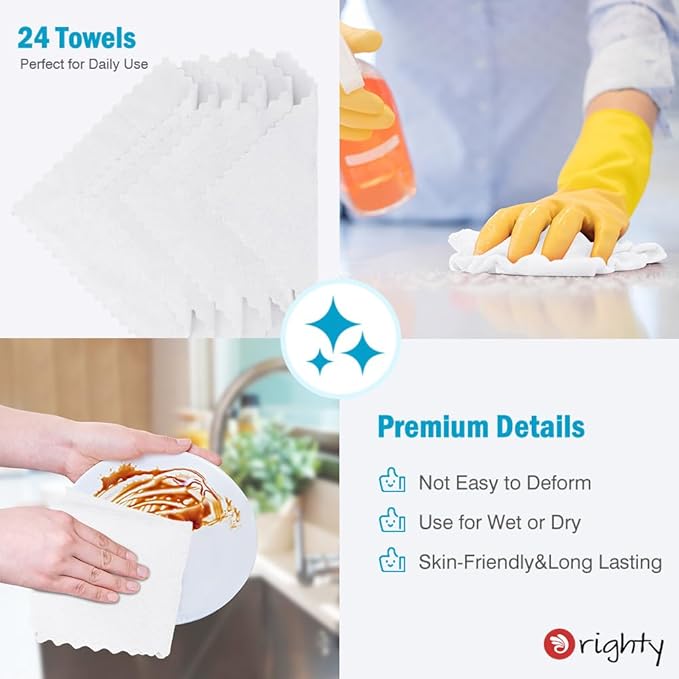 Orighty Microfiber Cleaning Cloth - 24 Pack, White Cleaning Rags 12x11 inch | Microfiber Towels for Cars, Highly Absorbent Household Cleaning Supplies, Reusable Lint Free Cloths for House, Kitchen