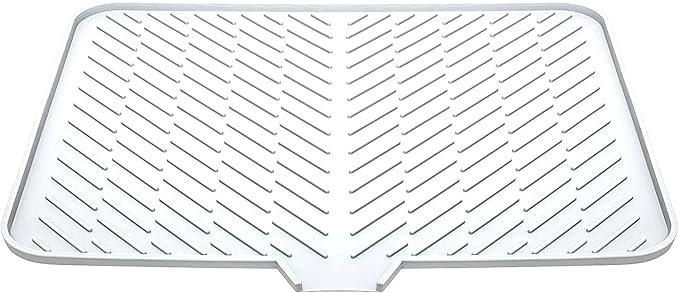 Luxet Silicone Dish Drying Mat with Built-in Drain Lip - Hygienic Drying Pad - Sturdy Compact Easy to Clean Tray Protects Surfaces Prevents Water Build Up - 23 X 17 (White)