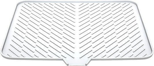 Luxet Silicone Dish Drying Mat with Built-in Drain Lip - Hygienic Drying Pad - Sturdy Compact Easy to Clean Tray Protects Surfaces Prevents Water Build Up - 23 X 17 (White)