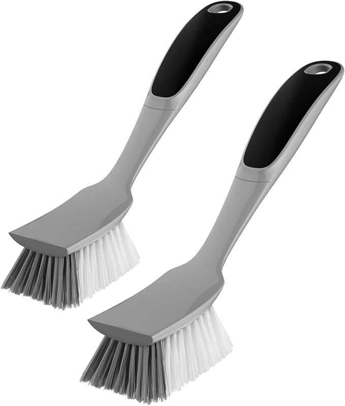 MR.SIGA Dish Brush with Non Slip Handle Built-in Scraper, Scrub Brush for Dish, Pans, Pots, Kitchen Sink Cleaning, 2 Pack