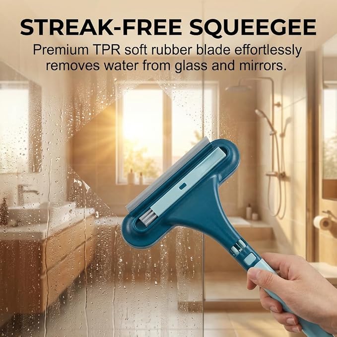 Window Screen Cleaning Brush,2 in 1 Window Screen Cleaner Tool with Squeegee,Mesh Screen Cleaner,Multi-Purpose Cleaning Brush for Patio, Door, Porch Screens (Blue and Yellow)