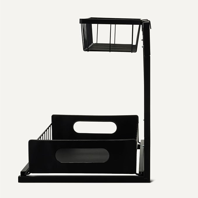 Amazon Basics L-Shape Under Sink Storage Pull Out Cabinet Organizer, Space-Saving Design, Durable and Rust-Resistant, Black, Pack of 2