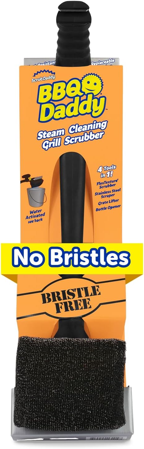 Scrub Daddy BBQ Daddy Grill Brush for Outdoor Grill - Bristle Free Grill Brush with Steel Grill Scraper + Scrub Brush - Temperature Controlled Scrubbing Power for Grill Cleaning (1 Count)