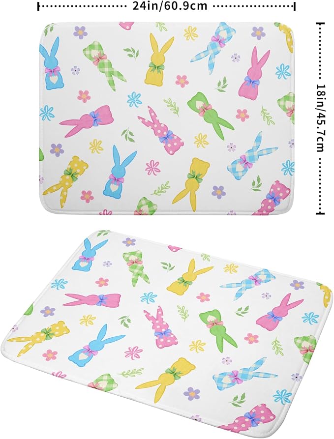 Easter Dish Drying Mat for Kitchen Counter Cute Bunny Floral Holiday Microfiber Absorbent Dish Draining Reusable Washable Foldable Extra Large 18"x24"