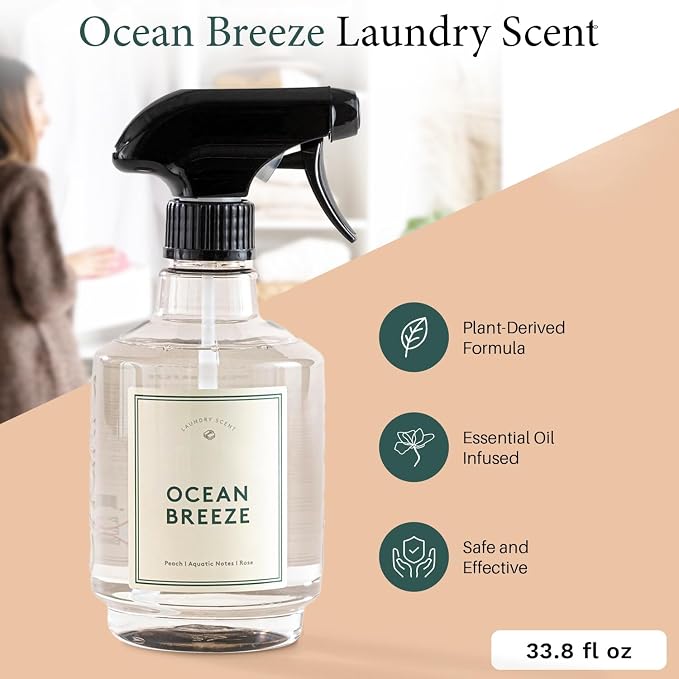 Chakra Freshener Fabric Spray - Long-Lasting Multi-Purpose Laundry Scent for Bedding, Clothes & Home Fabric Deodorizer, Luxury Room Deodorizer, Linen Spray w/Trigger, 33.8 fl oz, Ocean Breeze