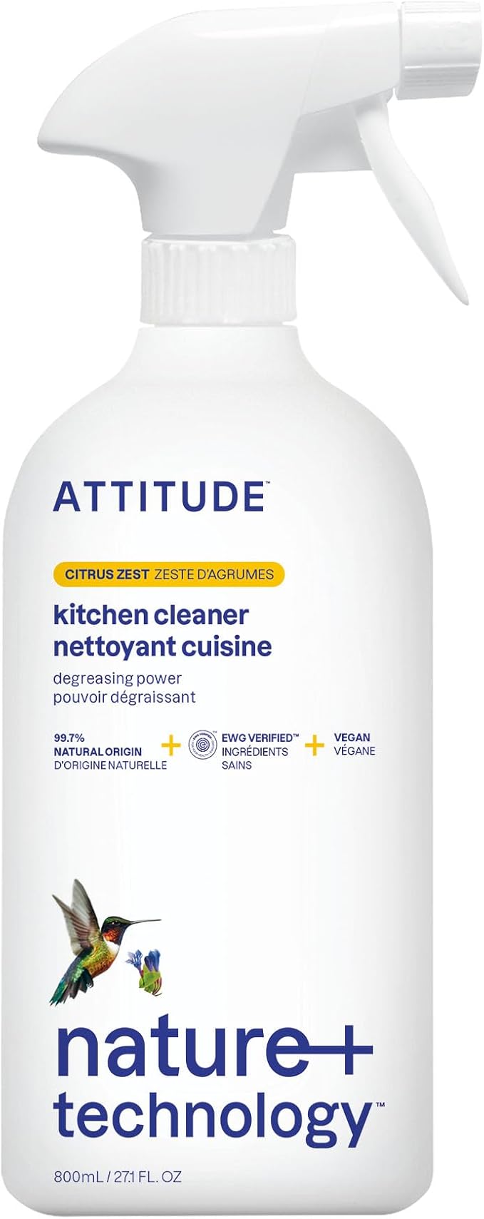 ATTITUDE Kitchen Cleaner Spray, EWG Verified, Degreaser Spray to Cut Grease & Grime, Plant-Based & Vegan, Citrus Zest Scent, 27.1 Fl Oz