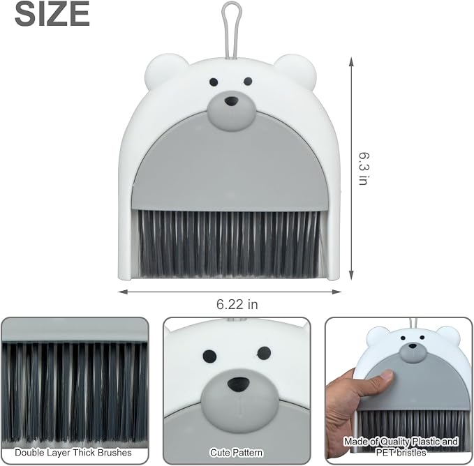 Mini Broom and Dustpan Set 6.2x6.3 Inches Compact Hand Broom for Desktop Table Countertop Car Office Kitchen Small Space Cleaning(Grey)