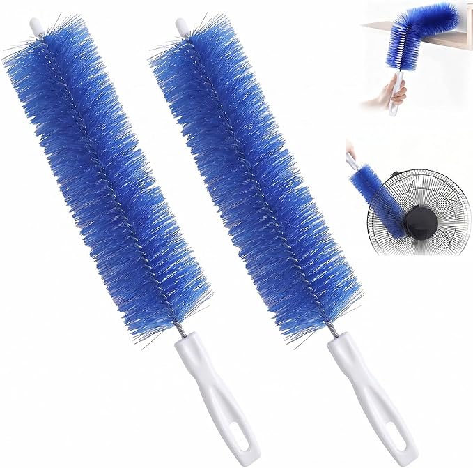 Fan Cleaning Brush, Bendable Microfiber Head, Microfiber Duster for Electric Fan and Blind, Reusable Dust Remover Washable ldeal for Electric Fans Air Conditioning, Home Car Vents, Curtain (Blue 2PCS)