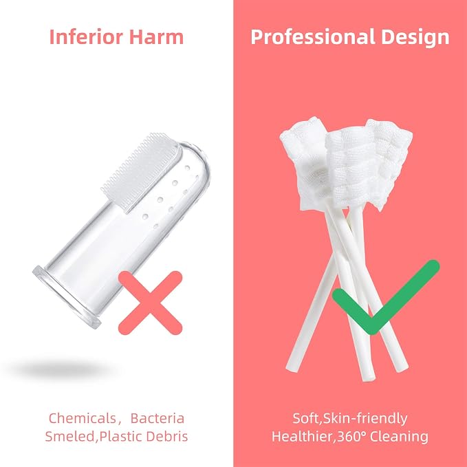 dearlomum 96PCS Baby Tongue Cleaner, Newborn Toothbrush Bulk Pack | Disposable Infant Clean Mouth,Gauze Gum Cleaner Baby Oral Cleaning Stick Dental Care for 0-36 Month
