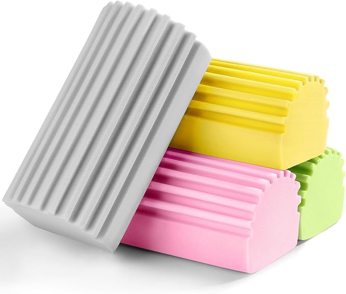 Jeymei Damp Clean Duster Sponge,4Pcs Dust Sponge for Cleaning,Multicolored | Damp Dusting Sponge with Ridges,Baseboard Cleaning Tool,Reusable Wet Duster Sponge,Household Cleaning Sponges for Blinds
