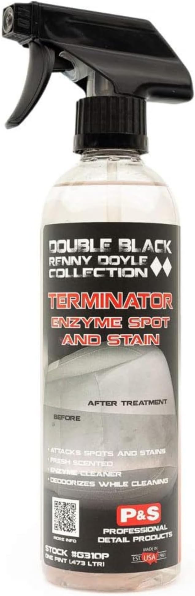 P & S PROFESSIONAL DETAIL PRODUCTS Terminator Enzyme Spot & Stain Remover – Professional Upholstery & Carpet Cleaner, Eliminates Grease, Dirt, Protein-Based Stains, Fresh Scent - 16 Oz.